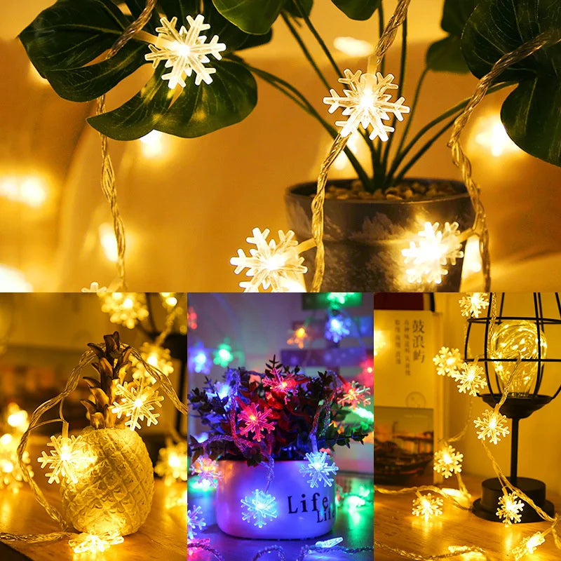 10/20/80Leds Snowflake String Garland Fairy Lights USB/Battery Powered Christmas Tree Holiday New Year Bedroom Decoration Lamps