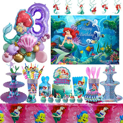 The Little Mermaid Ariel Princess Birthday Decorations Disposable Tableware Plate Straw Cup Balloons Baby Shower Party Supplies