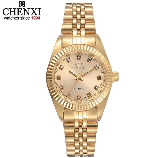 CHENXI Brand Top Luxury Ladies Gold Watch Women Golden Clock Female Women Dress Rhinestone Quartz Waterproof Watches Feminine