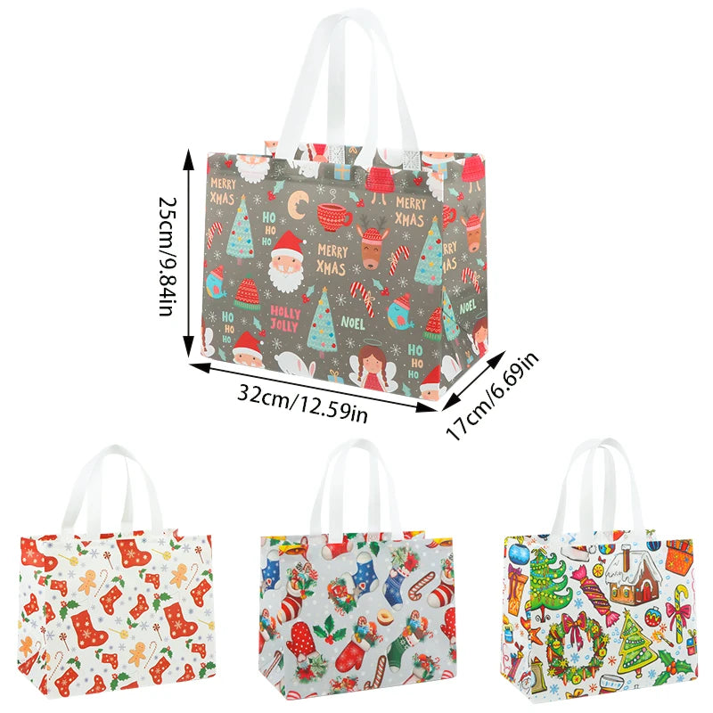 4pcs Christmas Gifts Bags Fabric Xmas Tote Bags Candy Cookie Snack Packing for Christmas New Year 2024 Party Supplies Noel