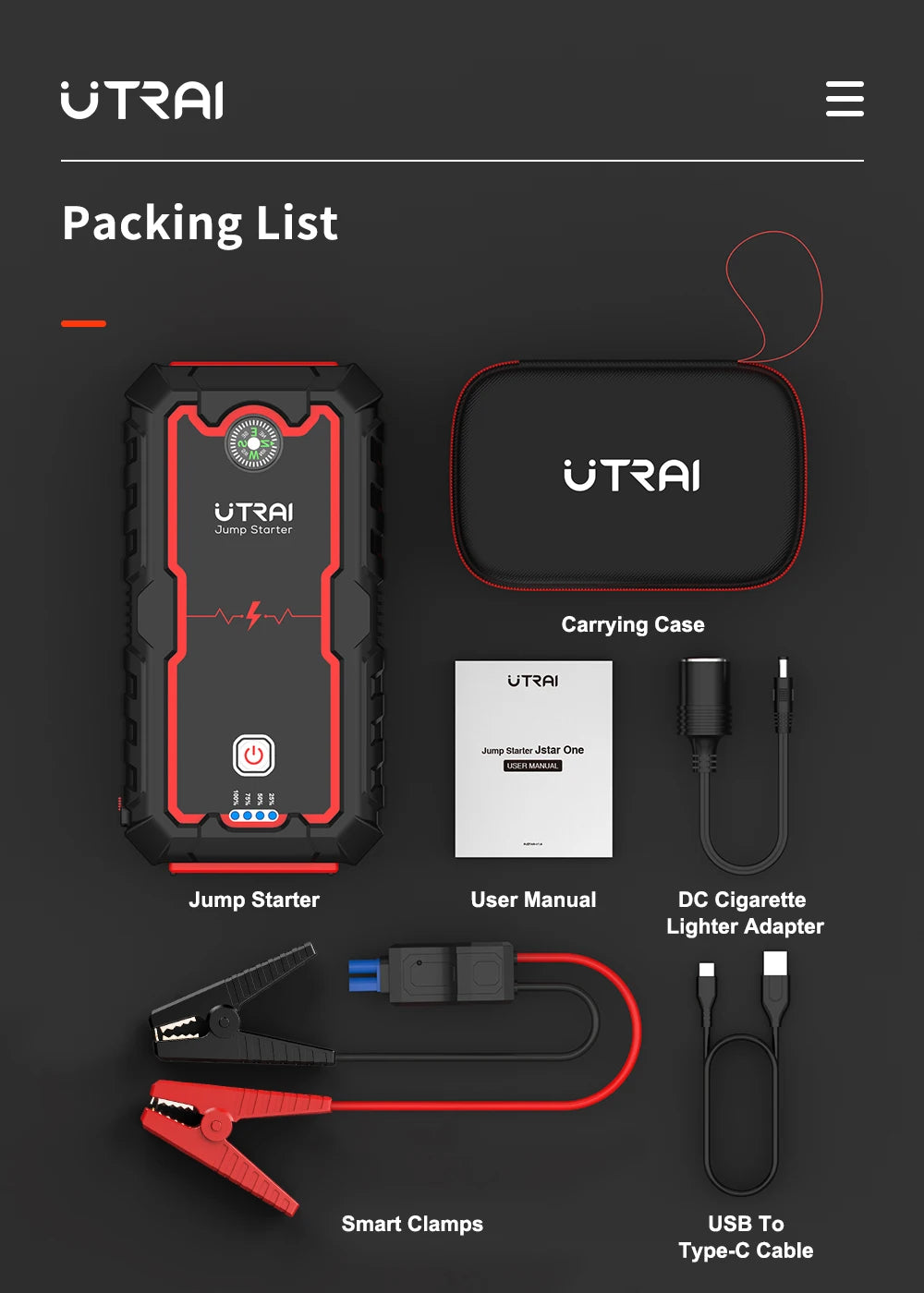 UTRAI Power Bank  2000A Jump Starter Portable Charger Car Booster 12V Auto Starting Device Emergency Car Battery Starter