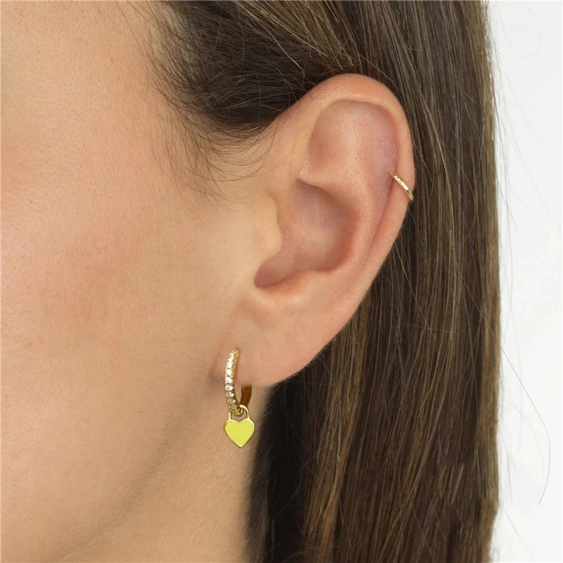 Aide Silver Color Hoop Earrings With Cute Candy Neon Color Enamel Heart Charm Drop Earring Gold Color For Girls Party Jewelry