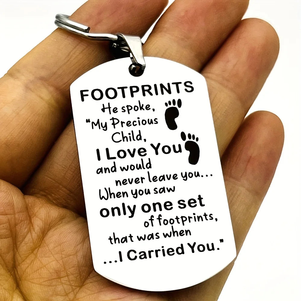 1pc Footprints Keychain, Christmas Birthday Gift, Graduation Gift For son From Mom Dad