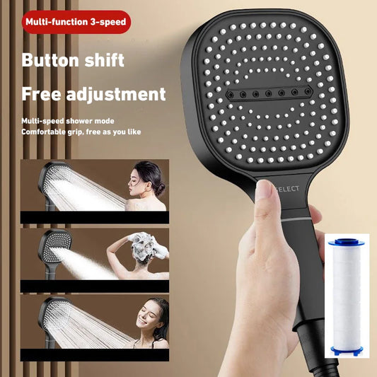 New 13CM Large Panel 3 Modes Shower Head High Pressure Water Massage Shower Head With Filter Element Bathroom Accessories 2024