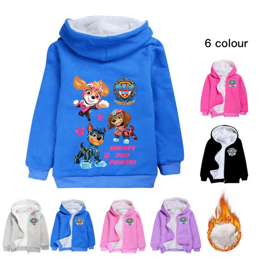 Paw Patrol Thicken Clothes Kids Autumn Hooded Sweatshirts Baby Girls Zipper Jackets Toddler Boys Long Sleeve Coats