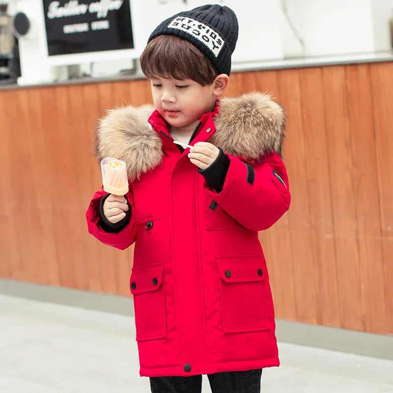 Children Winter Down Jacket Boy toddler girl clothes Thick Warm Hooded faux fur Coat Kids Parka spring Teen clothing Outerwear