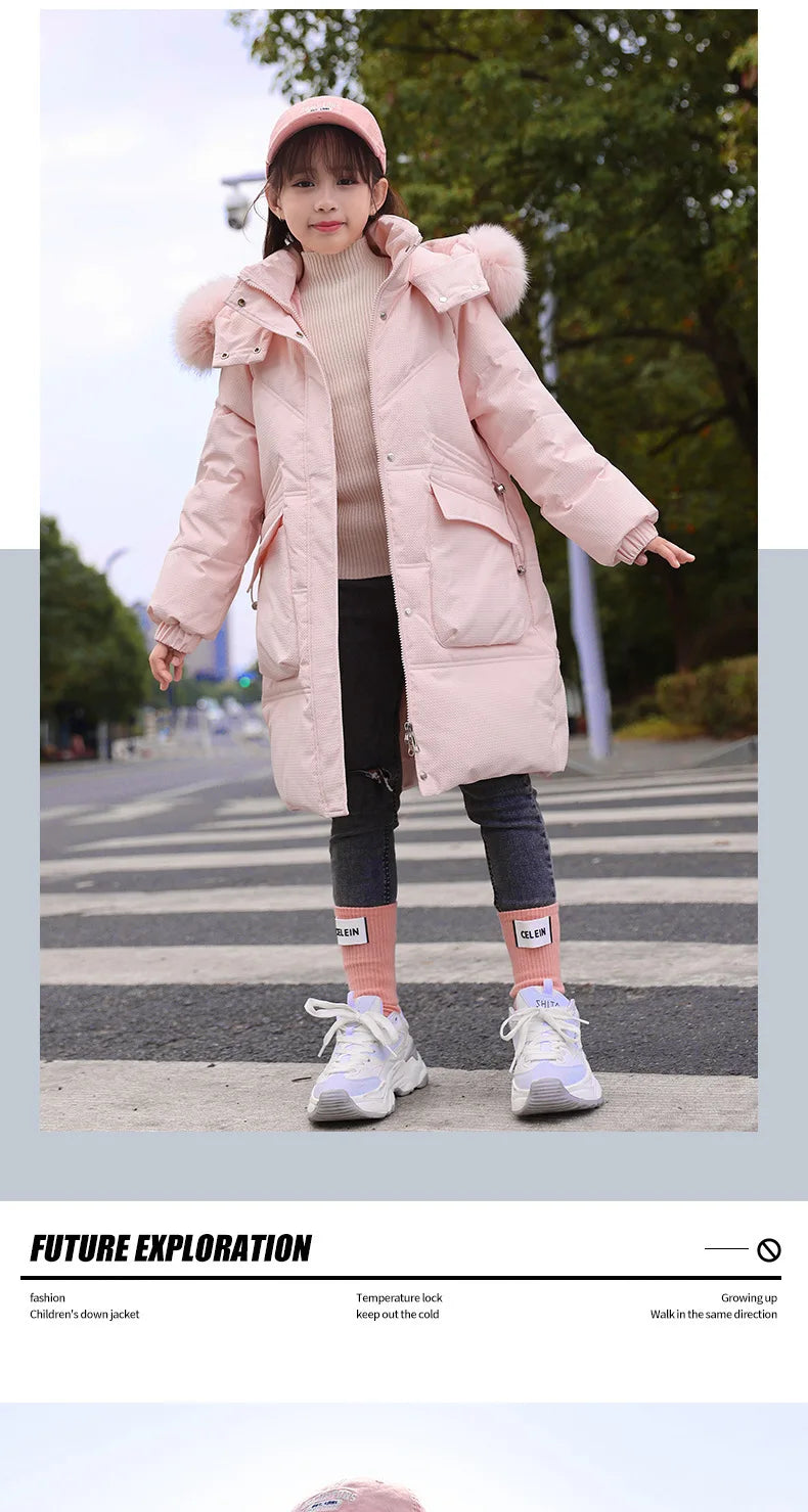 2024 Winter warm Down jacket kids toddler girl clothes Girls clothing Thicken Parka Hooded Outerwear Coats Children snow suit