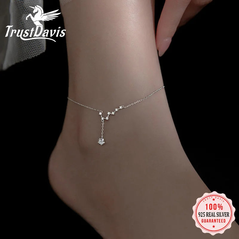 Trustdavis Real 925 Sterling Silver Fashion Sweet Big Dipper CZ Anklets For Women Wedding Party Birthday Present Jewelry DA2336