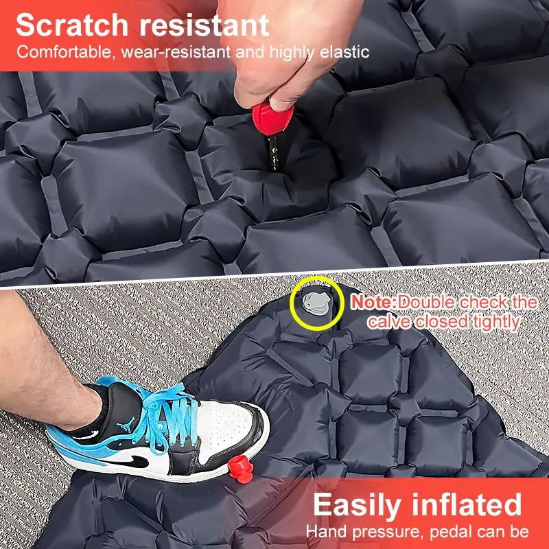 Outdoor Camping Inflatable Mattress Sleeping Pad With Pillows Ultralight Air Mat Built In Inflator Pump Hiking