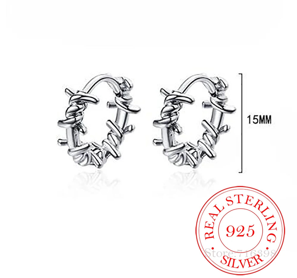 真正的 925 纯银环形耳环带刺铁丝耳环夹式 S925 耳环婚礼派对礼物适合女性女孩青少年珠宝