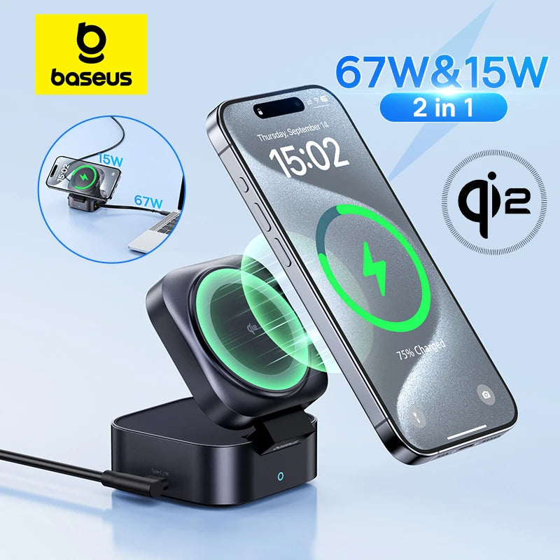 Baseus Qi2 15W Magnetic Wireless Charger 67W 2-in-1 Phone Laptop Fast Charging Dock Station For Macbook iPhone 16 14 15 Samsung