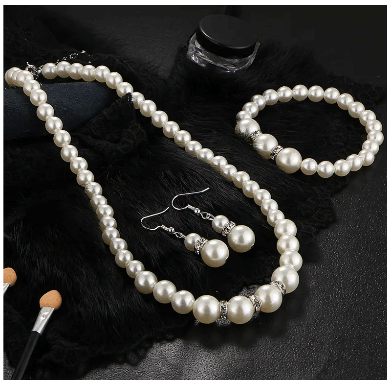 Fashion Pearl Jewelry Set Simulated Pearl Double Layer Luxury Earrings Necklace Wedding Everyday Versatile Necklace Bracelet Set