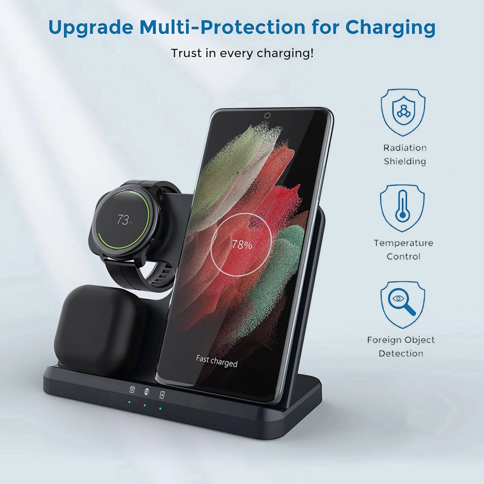 3 in 1 Charging Station for Samsung S24 S23 S22 Z Flip/Fold Fast Wireless Charger Dock Stand For Galaxy Watch 7 6 5 Buds 3/2