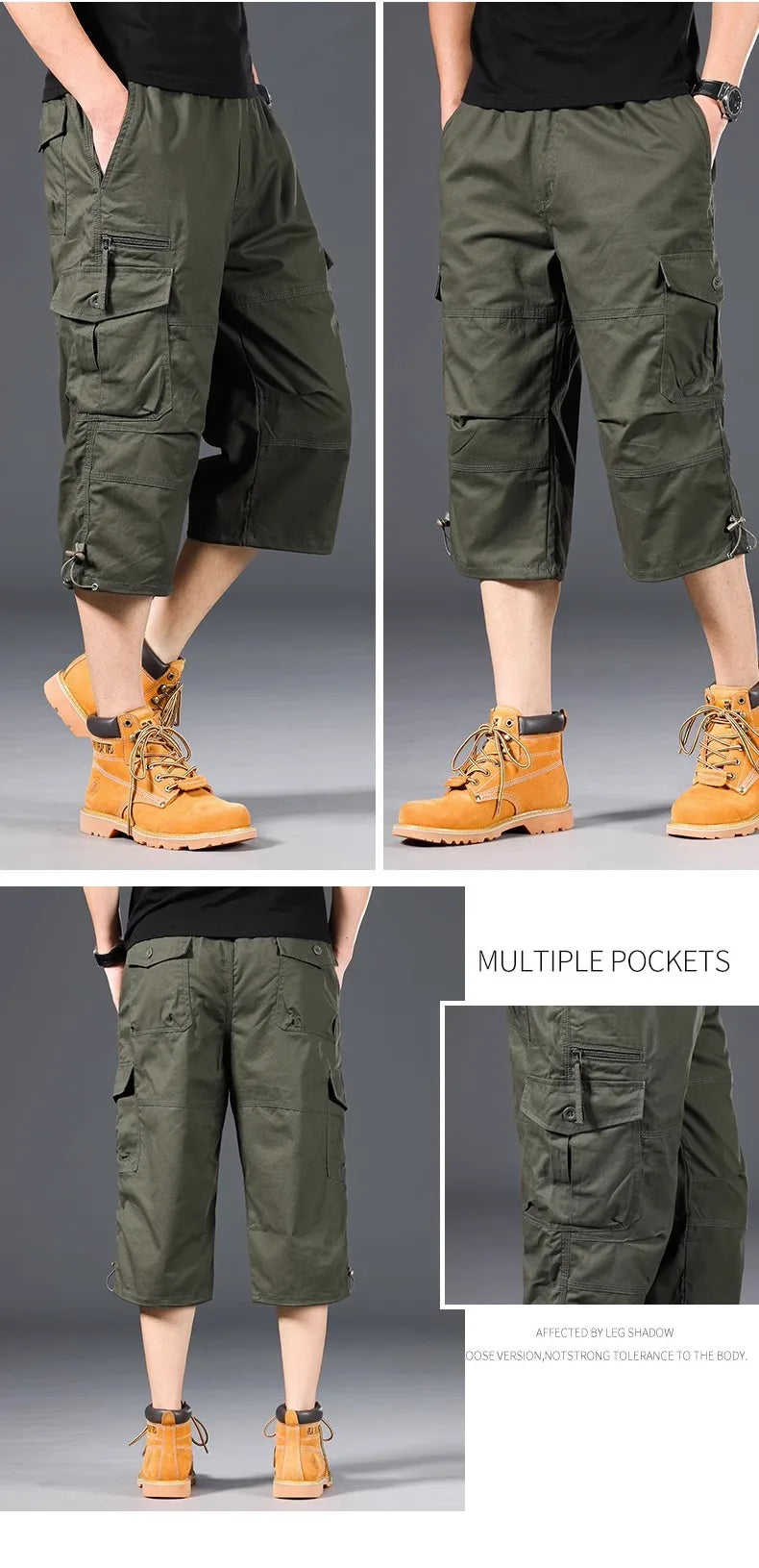 Summer Men's Cargo Shorts Loose Casual Below Knee Pants Elastic Waist Plus Size Outdoor Jogging Tactical Capri Pants