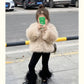 Coats 2023 Wintre New Girls Plush Thickening Children Clothing Versatile Furs Cotton Fashion Outerwear Simple Warm