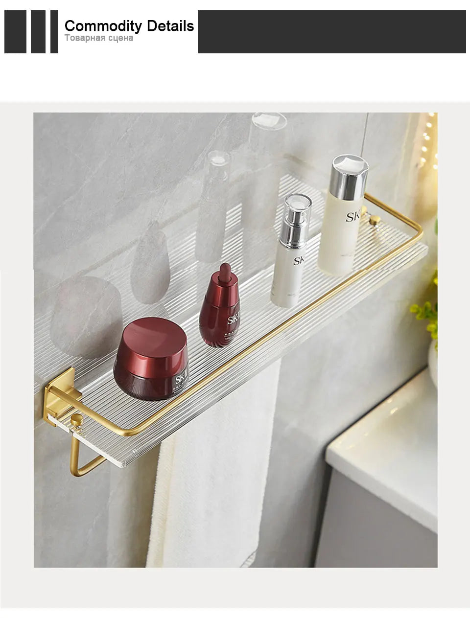 DOOKOLE Bathroom Floating Shelves Gold, Wall Mounted Storage Shelves with Towel Bar for Bathroom, Kitchen, Bedroom