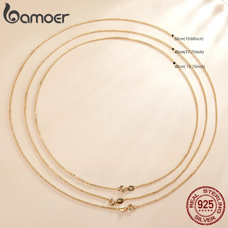 BAMOER Classic Basic Chain 100% 925 Sterling Silver Lobster Clasp Adjustable Necklace Chain Fashion Jewelry for Women