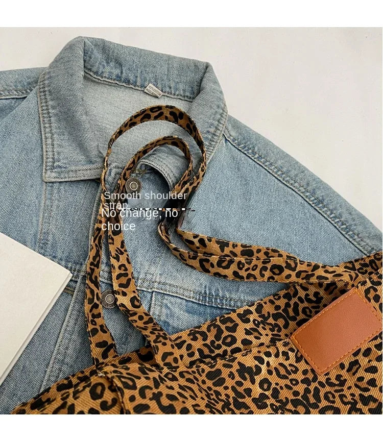 Oversized Leopard Prints Shoulder Bags for Women Deformable Canvas Large Capacity Shopping Totes 2024 Winter New Luxury Handbags