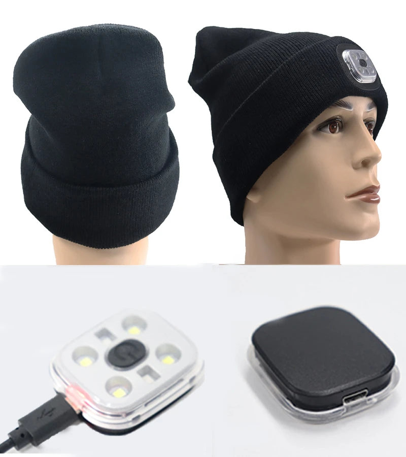 Led Light Knitted Hat Warm Elastic Beanie Autumn Winter Outdoor Sports Night Hiking Fishing Camping Glow Bonnet Unisex Headlight