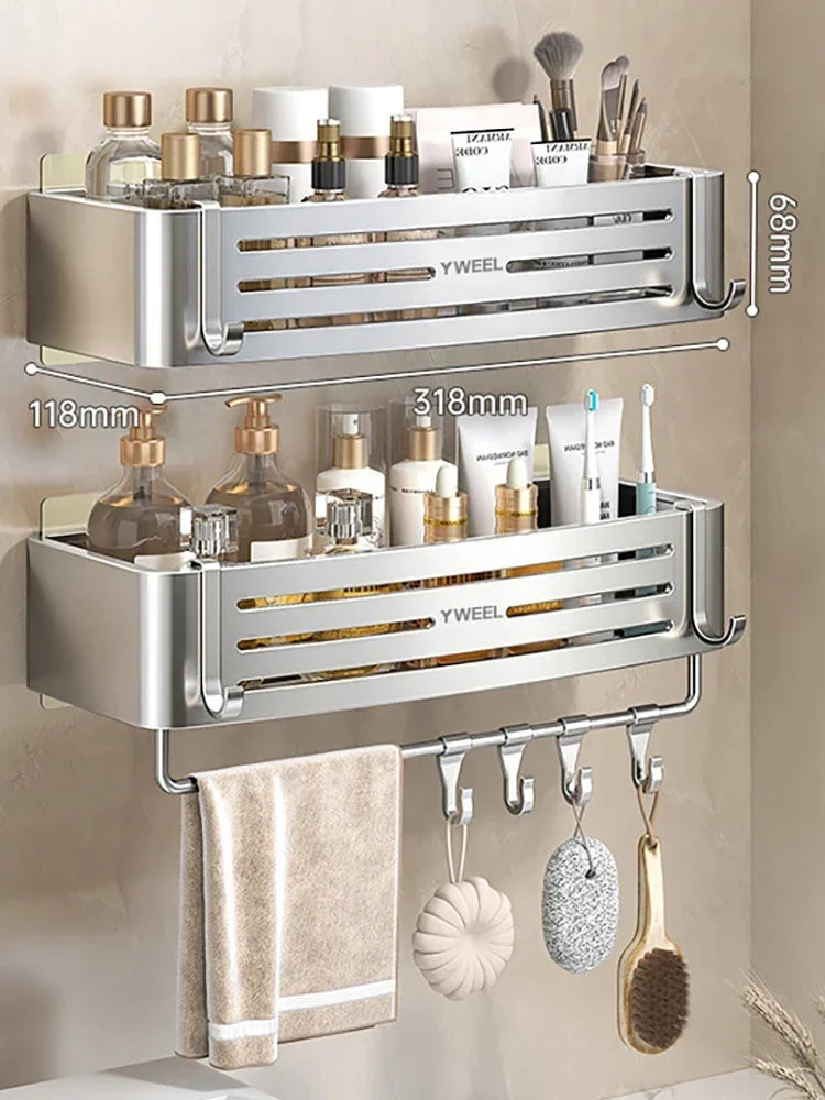 No Drill Bathroom Shelf Bathroom Makeup Shampoo organizer Aluminium Bathroom Organizer Shower Shelf Bathroom Accessories