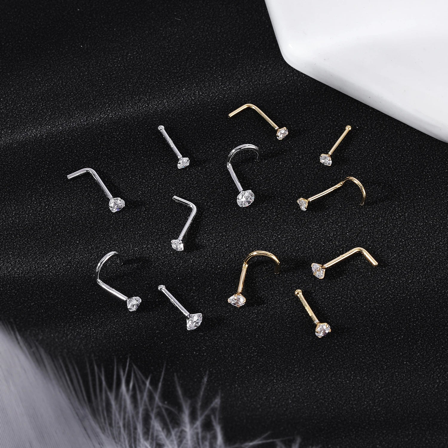 ZS 18/20G 925 Sliver Nostril Piercings Gold Plated Nose Studs Shiny Zircon Septum Nose Rings for Women Real Sterling Nose Stud