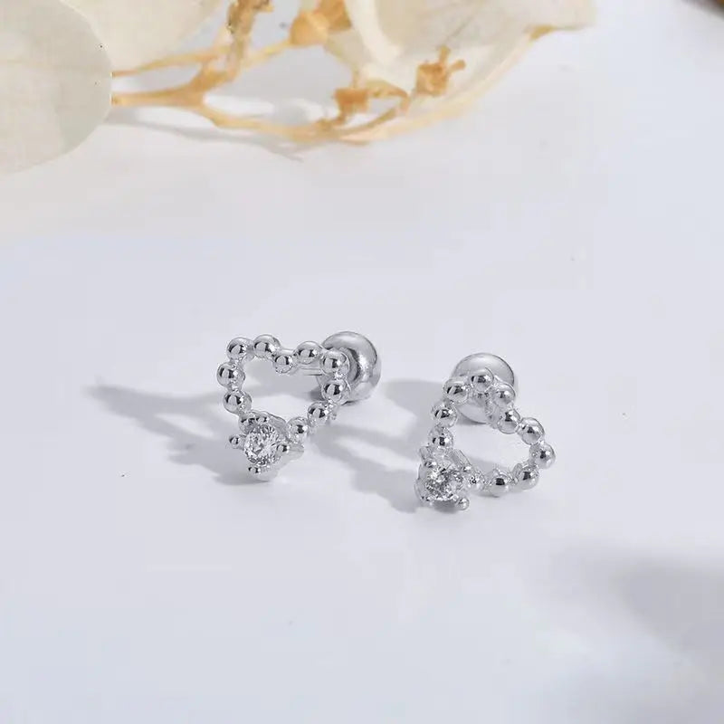 Trendy Silver Screw Back Helix Stud Earrings with Sparkling Cubic Zirconia by Bulbusbow