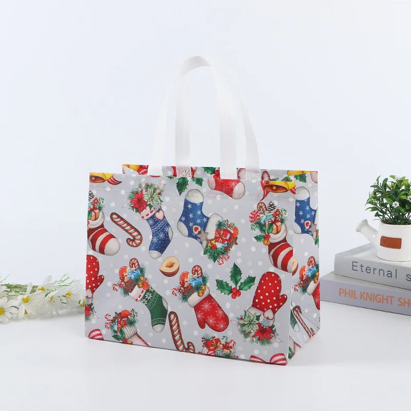 4pcs Christmas Gifts Bags Fabric Xmas Tote Bags Candy Cookie Snack Packing for Christmas New Year 2024 Party Supplies Noel