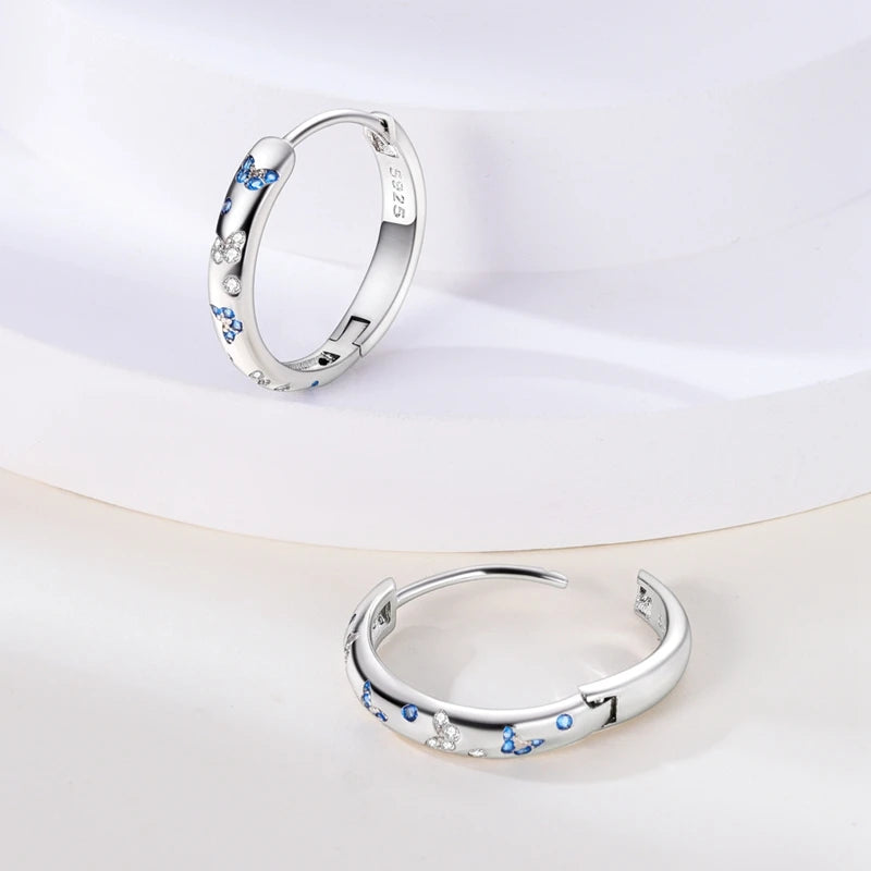 Bulbusbow Luminous Shell Women Earrings Original 925 Sterling Silver Pave CZ Star Moon Hoop Earrings Engagement Wedding Jewelry