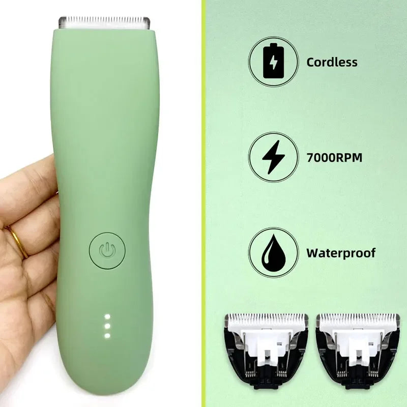 Body Hair Trimmer for Men Balls Waterproof Green Electric Shaver Trimmer Machine for Man Shaving Groin Trimmers Sensitive Areas