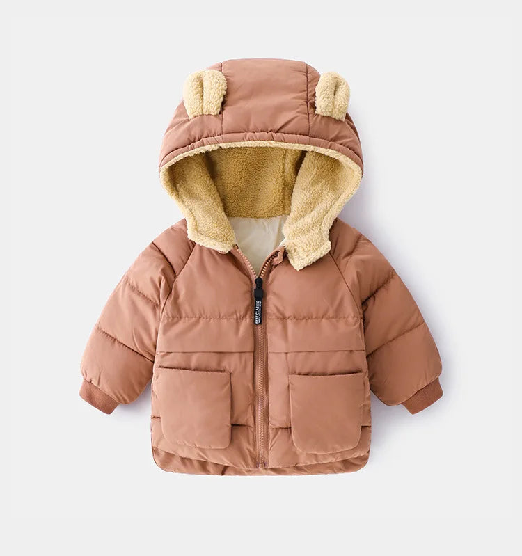 2024 Korean Autumn Winter Children Boy Parkas Cartoon Bear Ears Little Girl Jacket Coat 1-6 Years Kids Boy Outerwear Outfit