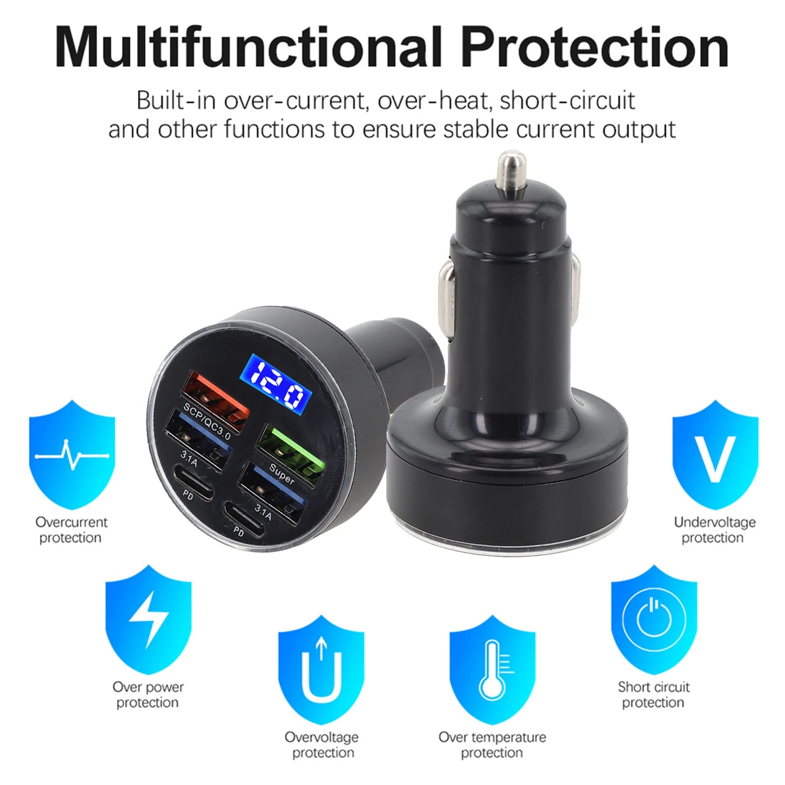 4USB Car Charger 12-24V 3.1A Ports Super Fast Charging Adapter For IPhone 15 Phone Quick Chargers Car Accessories