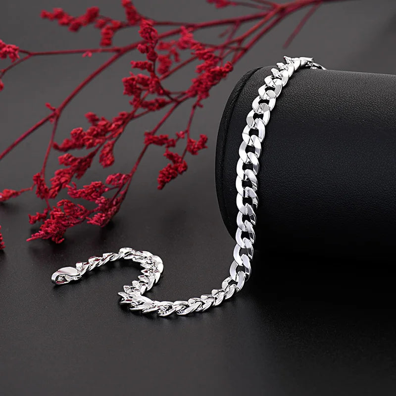 New original 925 Sterling Silver pretty 7MM chain bracelets for man women luxury fashion designer jewelry wedding party gifts