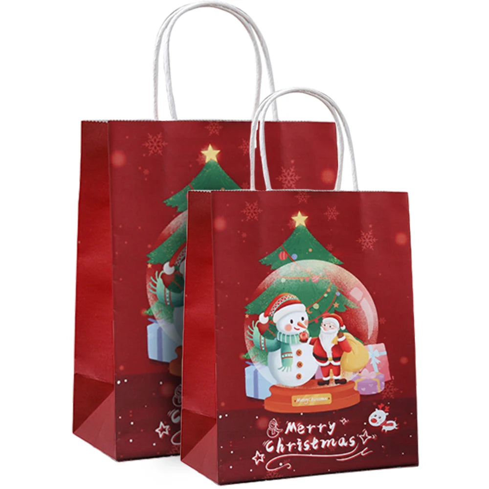 Bulbusbow Christmas Kraft Paper Bags 2024 New Year Cute Santa Claus Gift Box Holiday Party Children Candy Cookie Packaging Bag with Handle