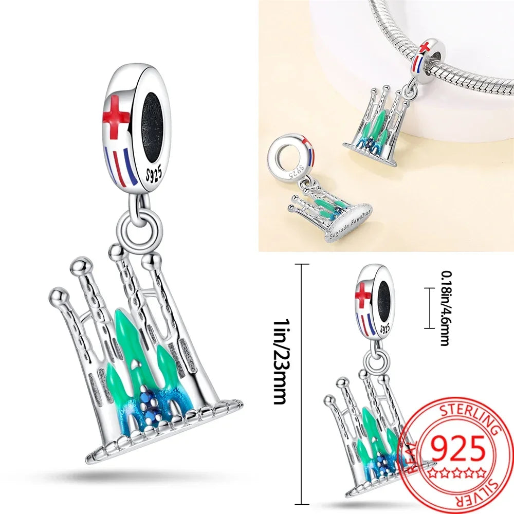 Authentic 925 Sterling Silver Car Travel New York Statue Of Liberty Charm Beaded Fit Pandora Bracelet DIY Jewelry Making