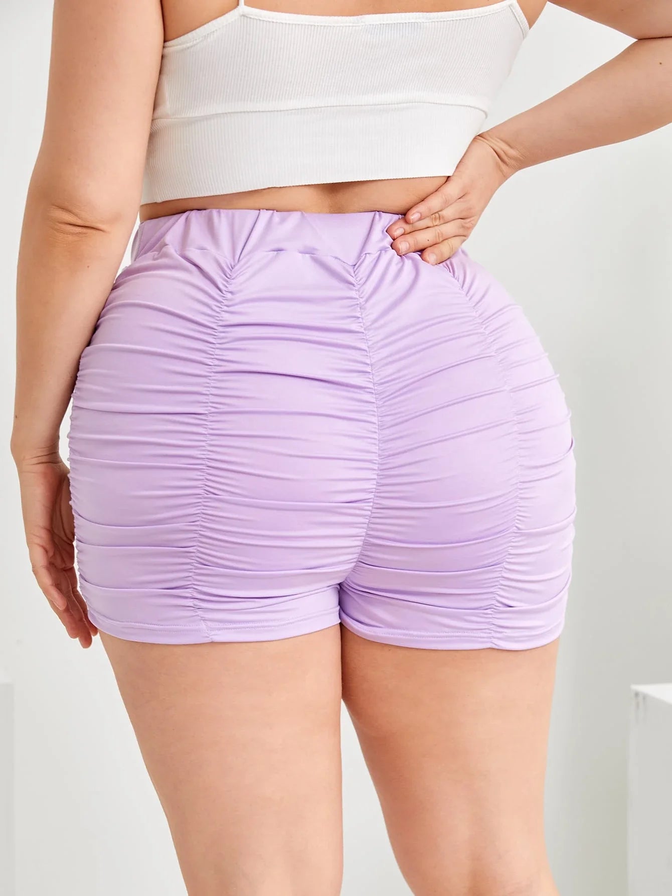 Plus Size Elastic Waist Sexy Summer Casual Ruched Shorts Women Solid Purple High Waist Skinny Biker Shorts Female Large Size 6XL