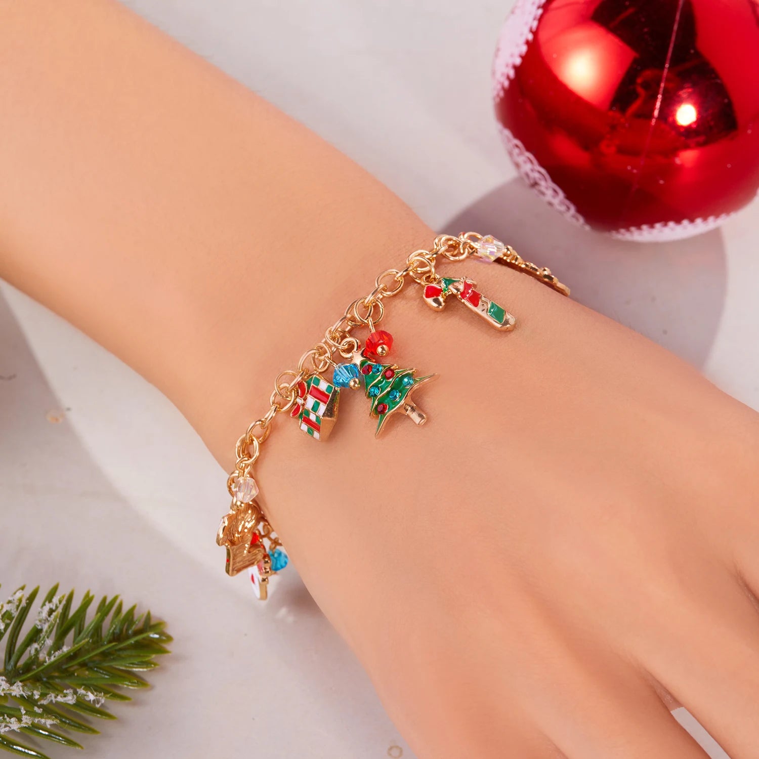 Creative Christmas Metal Chain Bracelet For Women Men Santa Claus Christmas Tree Snowflake Snowman Pearl Bangles New Year Gifts