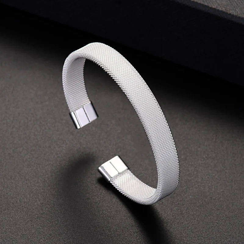 Fine 925 sterling silver high quality fashion Silver mesh Women solid lady bangle jewelry charm cuff men bracelet