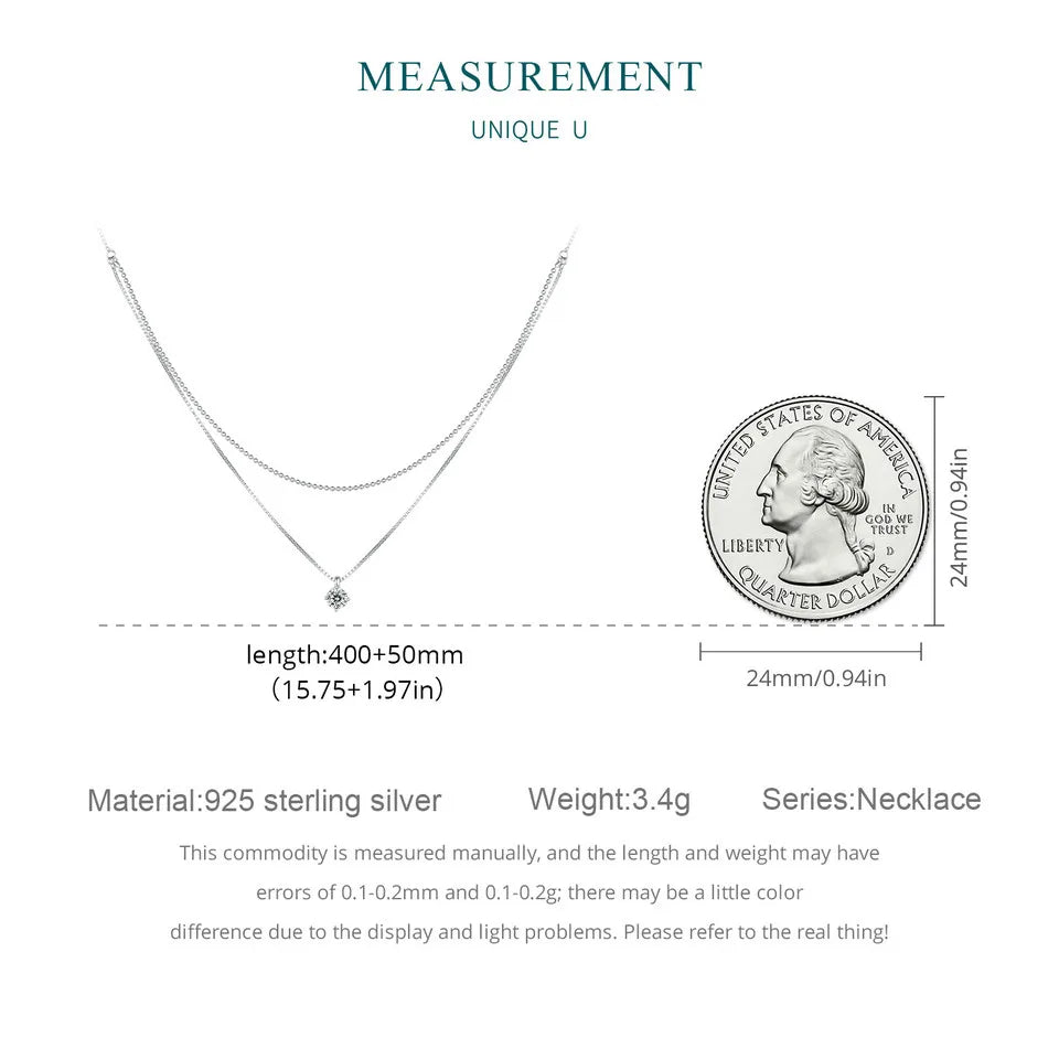 قلادة WOSTU 925 من الفضة الإسترلينية المرصعة بالزركونيوم ذات الطبقتين اثنتان في واحد للنساء من الخرز صندوق سلسلة حلقات مجوهرات حفلات الزفاف هدية
