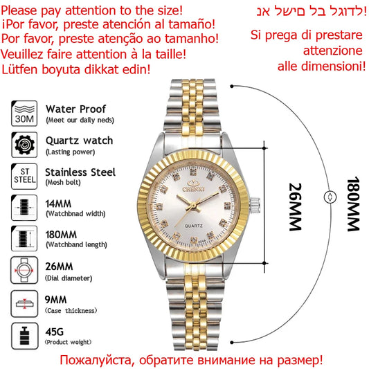 CHENXI Brand Top Luxury Ladies Gold Watch Women Golden Clock Female Women Dress Rhinestone Quartz Waterproof Watches Feminine