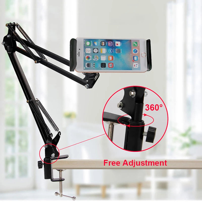 MAMEN 360° Rotating Long Arm Phone Tablet Holder Overhead Stand Desktop Bed Lazy Cantilever Bracket for HUAWEI Xiaomi iPhone