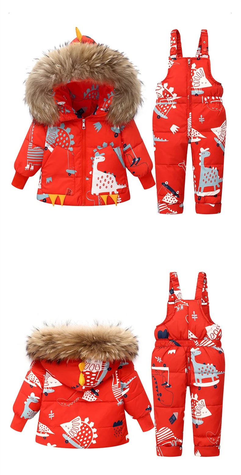 Children Clothing Set Hooded Parka Boy Baby Overalls toddler Girl Clothes Winter Warm Down Jacket Kids dinosaur Coat Snowsuit