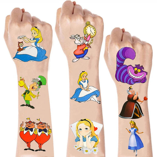 Alice in Wonderland Stickers Alice's Adventures in Wonderland Birthday Party Decoration Waterproof Tattoo Sticker Supply