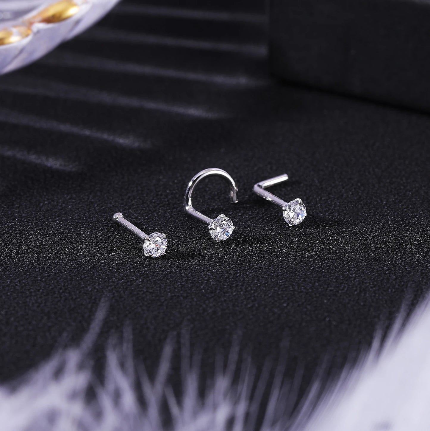 ZS 18/20G 925 Sliver Nostril Piercings Gold Plated Nose Studs Shiny Zircon Septum Nose Rings for Women Real Sterling Nose Stud