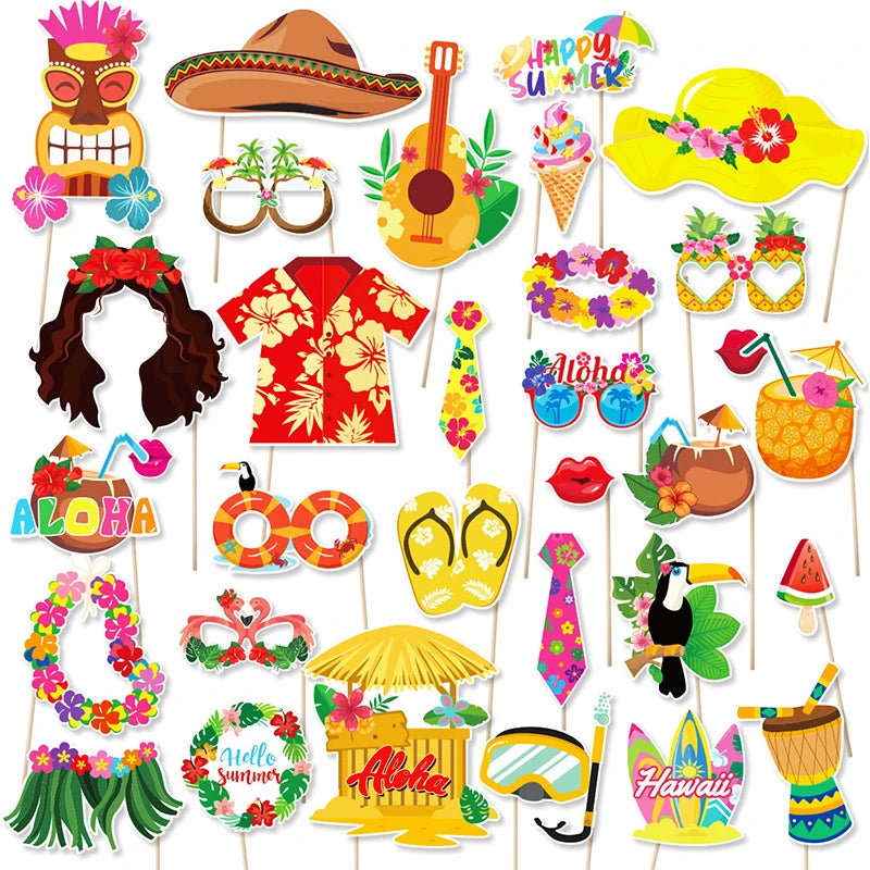 30pcs/set Hawaiian Party Decorations Photo Booth Props Pineapple Flamingo Summer Beach Pool Party Hawai Aloha Party supplies