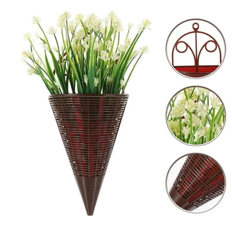 3pcs Rattan Wall Hanging Flower Vase Pot Wall Net Art Flower Basket Rural Garden Interior Balcony Artificial Decoration Home