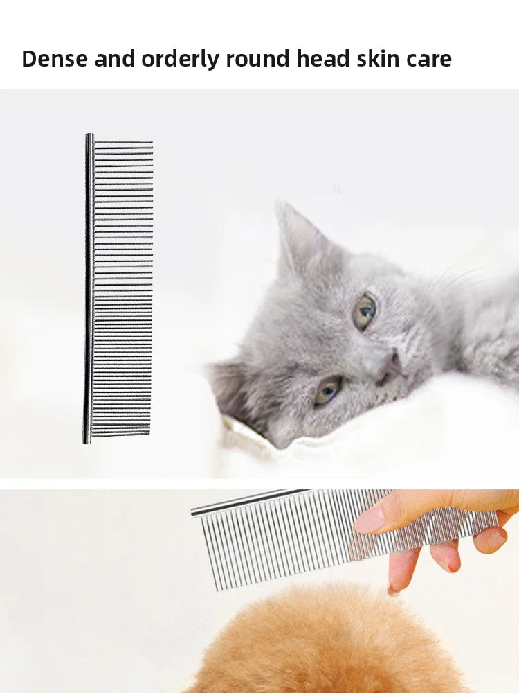 Pet Hair Removal Comb Stainless Steel Pet Grooming Comb Gently Removes Loose Knotted Hair Dog Cat Cleaning Beauty Supplies