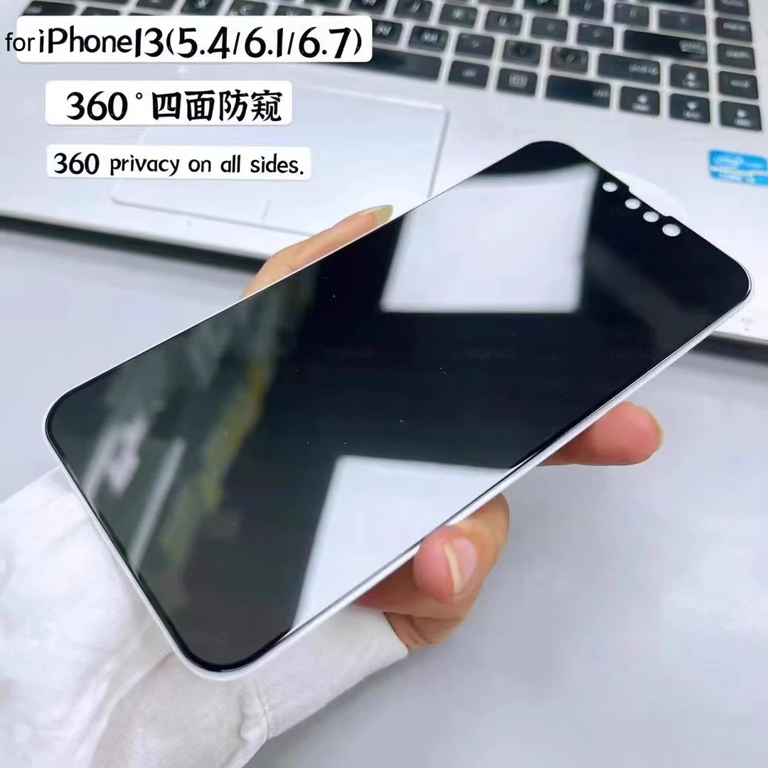 واقي شاشة الخصوصية 360 درجة لهاتف iPhone 16 15 14 Plus 13 12 mini 11 Pro X XS MAX XR فيلم زجاجي مقوى مضاد للتجسس