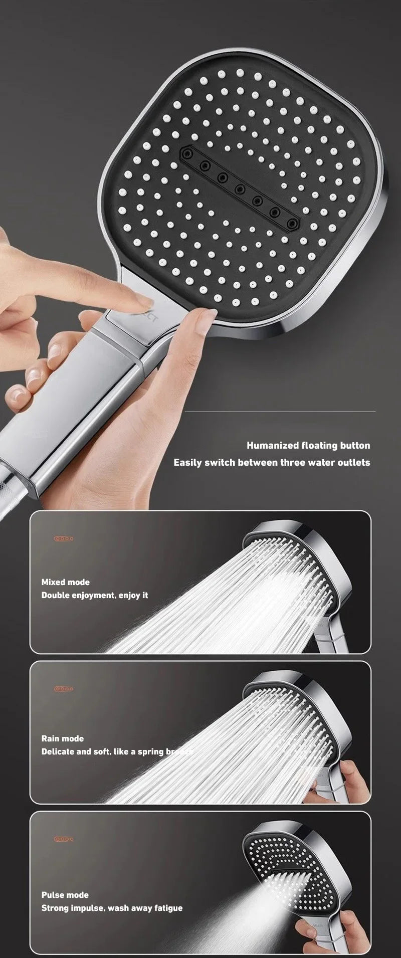 13CM Large Panel 3 Modes High Pressure Shower Head Massage Adjustable Shower Head With Filter Element Bathroom Accessories 2024