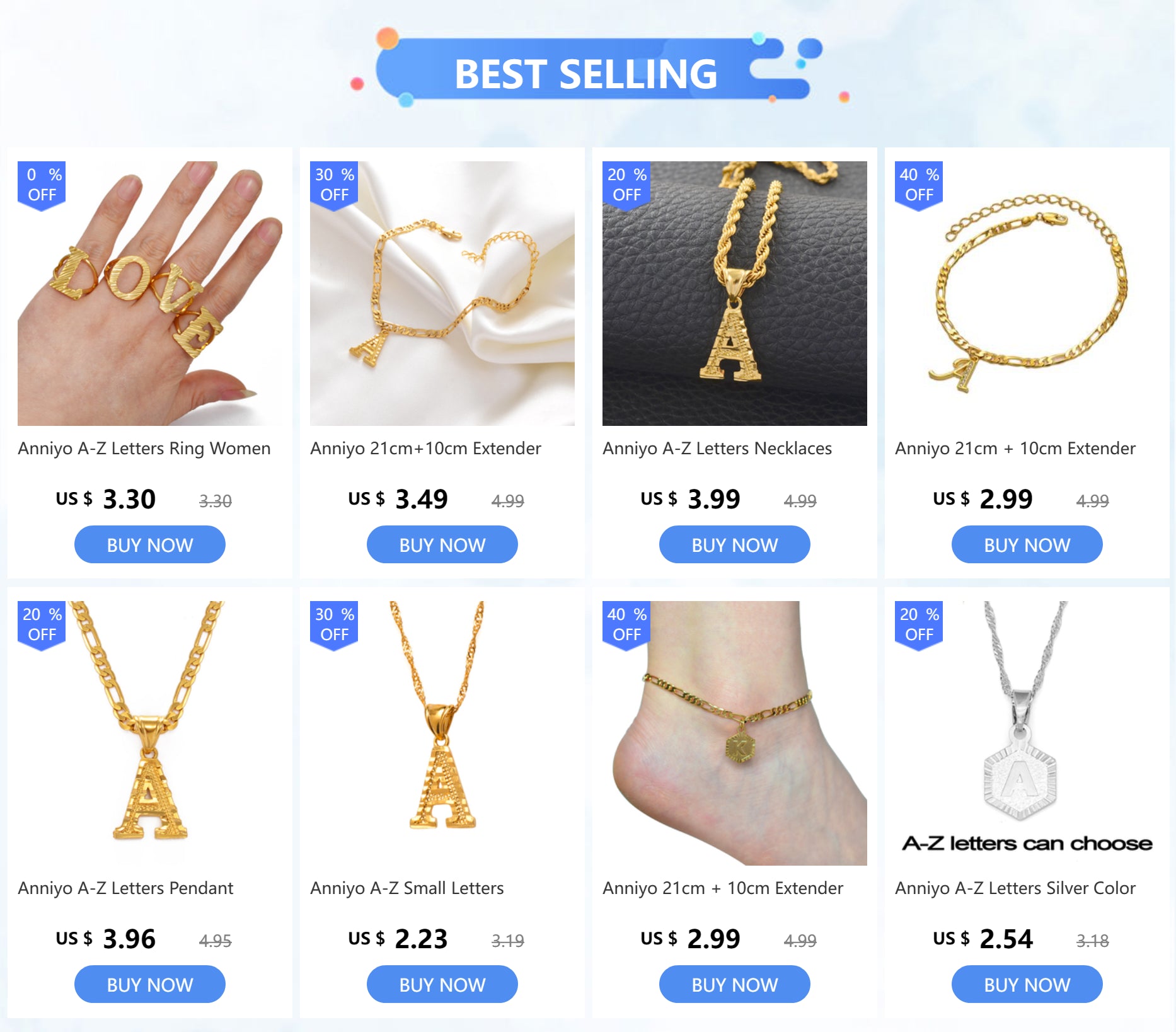 Anniyo (Length 21cm+10cm) A-Z 26 Letter Anklets Initial Women Fashion English Alphabet Foot-Chain Ankle Jewelry #067502