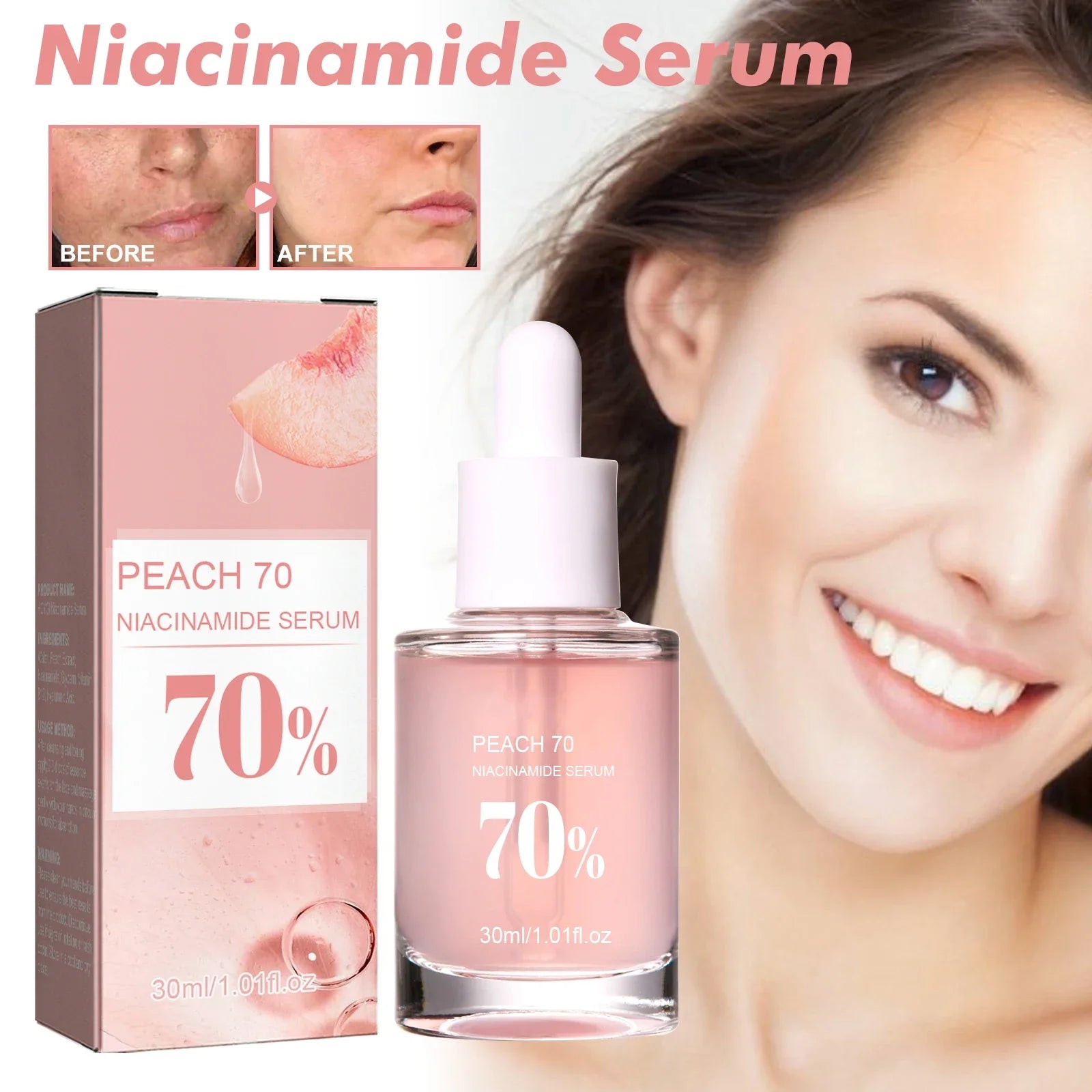 Peach Niacinamide Essence Fade Fine Lines Facial Serum Women Moisturize Brighten Face Serum Fade Dull Melasma Lighten Skin Care